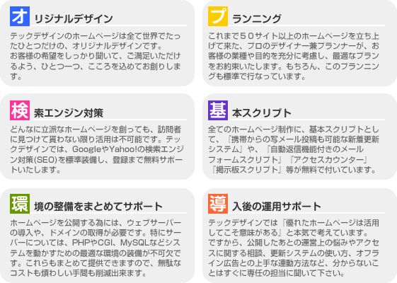 オリジナルデザインのホームページ作成 テックデザインのホームページ制作にはこれが付いている。